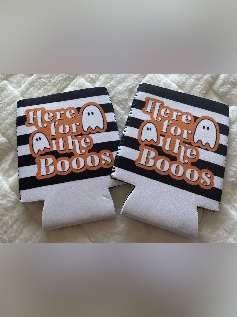 Halloween Ghost Stripe Can Koozies - Orange & Black